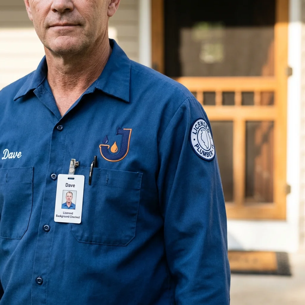 Licensed plumber showing ID badge in Mancelona, MI