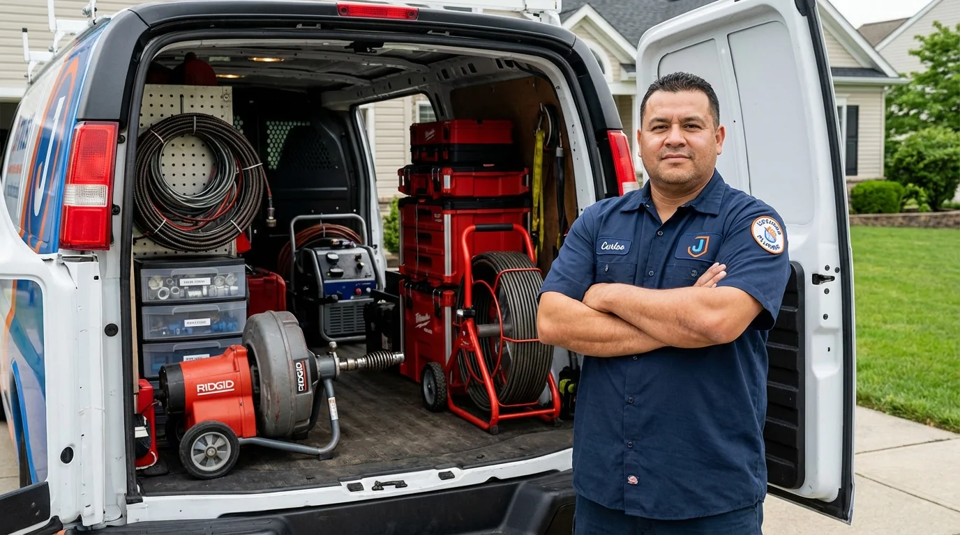 Professional drain cleaning equipment and Johns Plumbing LLC plumber in Mancelona