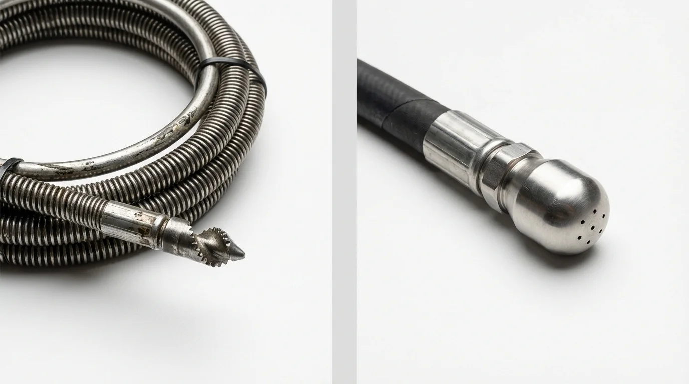 Drain snake cable and hydro jetting nozzle used for drain cleaning in Mancelona, MI