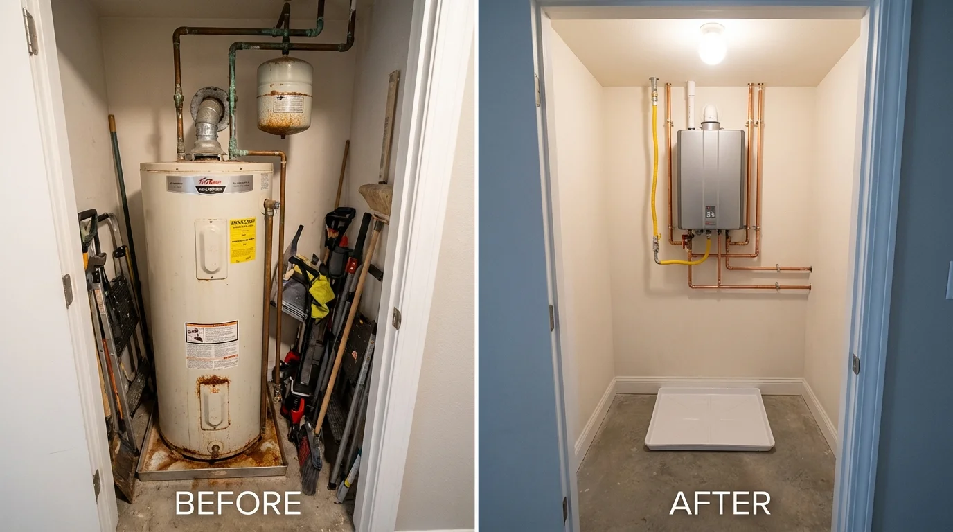Tank water heater versus wall-mounted tankless unit comparison for Mancelona, MI homeowners